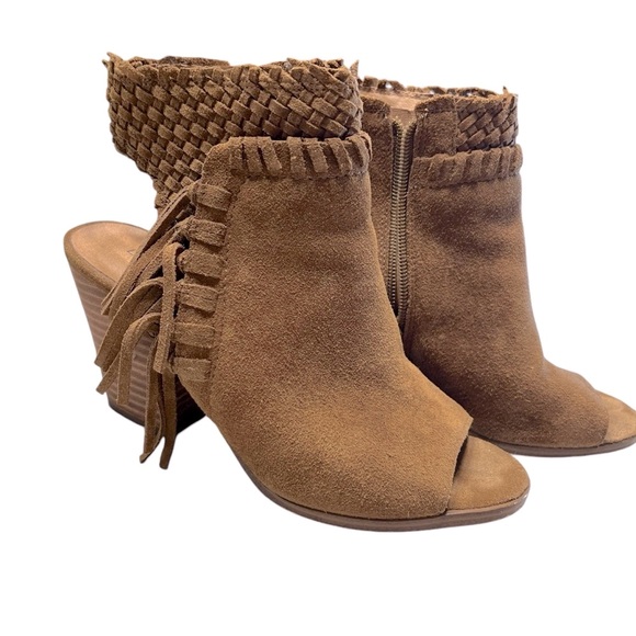 Lucky Brand Tan Suede Open Toe Heeled Shoes Size 7 - Picture 4 of 12